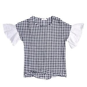 VTG Black White Checkered Gingham Cropped Ruffled Sleeve Top Cotton Cottagecore